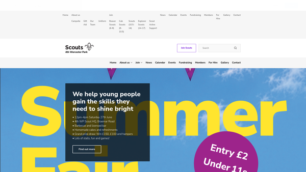 Screenshot of the 4th Worcester Park Scout Group website