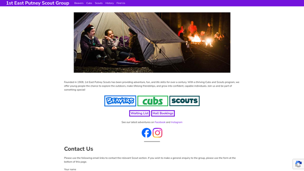 Screenshot of the T A Delcomyn Bequest In Connection With 1st East Putney Scout Group website