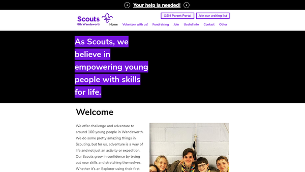 Screenshot of the 8th Wandsworth Scout Group website