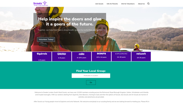 Screenshot of the Greater London, South West County Scout Council website