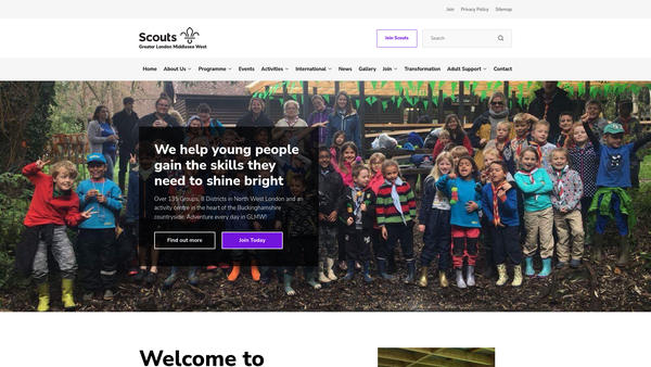 Screenshot of the Greater London Middlesex West County Scout Council website
