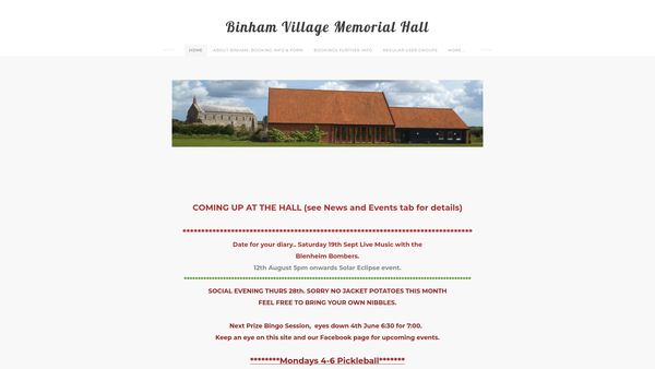 Screenshot of the Binham Village Memorial Hall website
