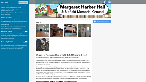 Screenshot of the The Margaret Harker Hall And Blofield Memorial Ground website