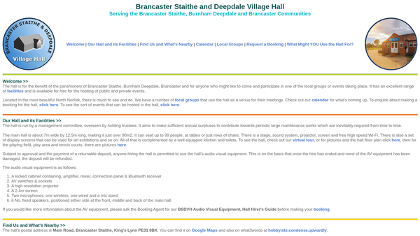 Screenshot of the Brancaster Staithe And Deepdale Village Hall website