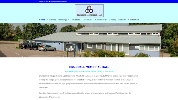 Screenshot of the Brundall Memorial Hall website