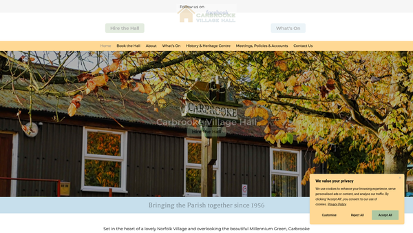 Screenshot of the Carbrooke Village Hall website