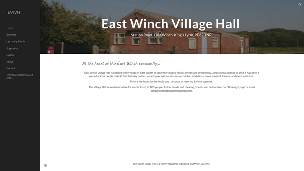 Screenshot of the East Winch Village Hall website