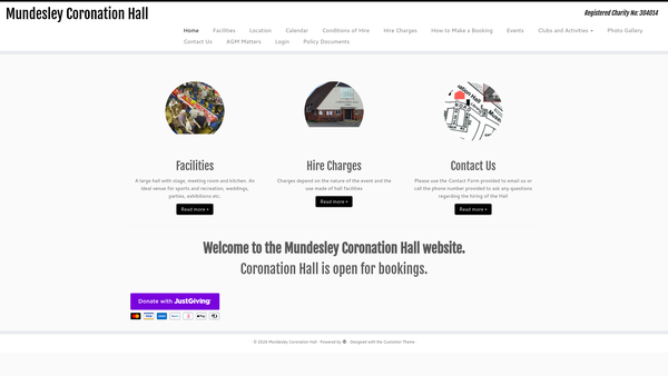 Screenshot of the The Mundesley Coronation Hall website