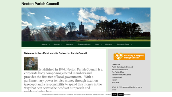 Screenshot of the Necton Rural Community Centre website