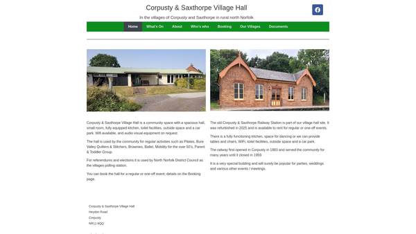 Screenshot of the Corpusty And Saxthorpe Village Hall website