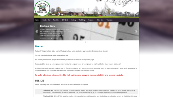 Screenshot of the Tasburgh Village Hall And Playing Fields website