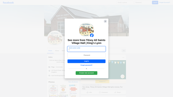 Screenshot of the Tilney All Saints Village Hall website