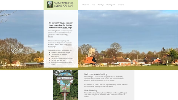 Screenshot of the Winfarthing Village Hall website
