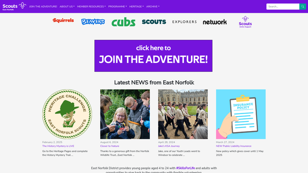 Screenshot of the Great Yarmouth District Scouts Council website