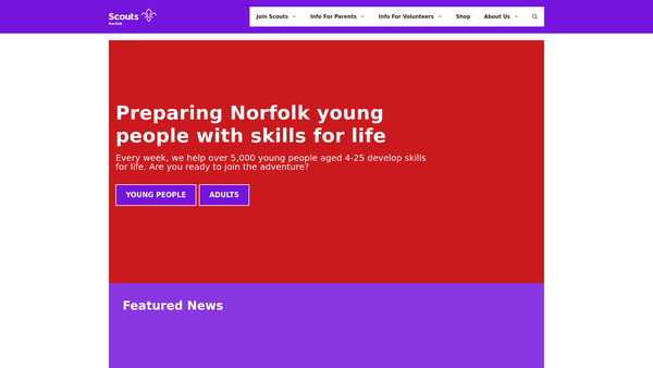 Screenshot of the The Norfolk County Scout Council website