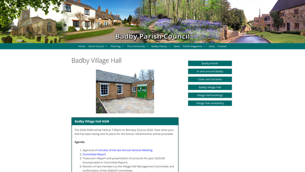 Screenshot of the Badby Village Hall Management Committee website