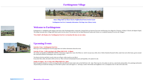 Screenshot of the Farthingstone Village Hall website