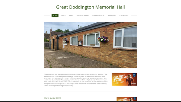 Screenshot of the Great Doddington Village Hall website