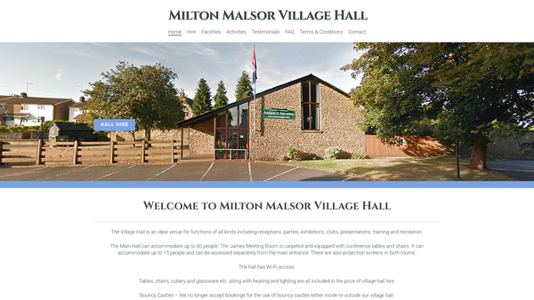 Screenshot of the Milton Malsor Village Hall website