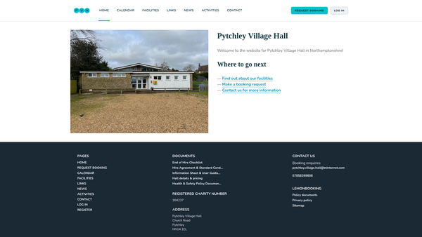 Screenshot of the Pytchley Village Hall website
