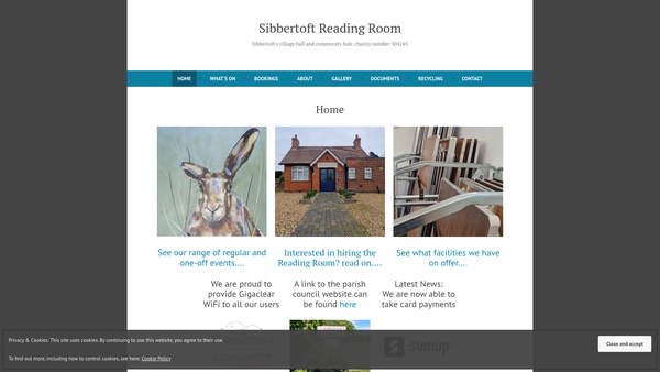 Screenshot of the Sibbertoft Reading Room website