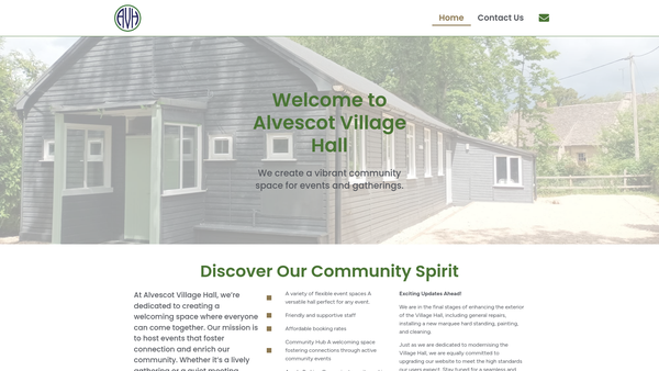 Screenshot of the Alvescot Village Hall website