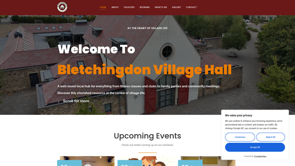 Screenshot of the Bletchingdon Village Hall website