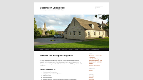 Screenshot of the Cassington Village Hall website
