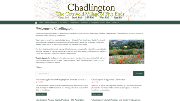 Screenshot of the Chadlington Memorial Hall website
