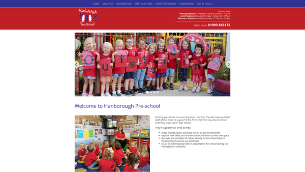 Screenshot of the Hanborough Pre-School website
