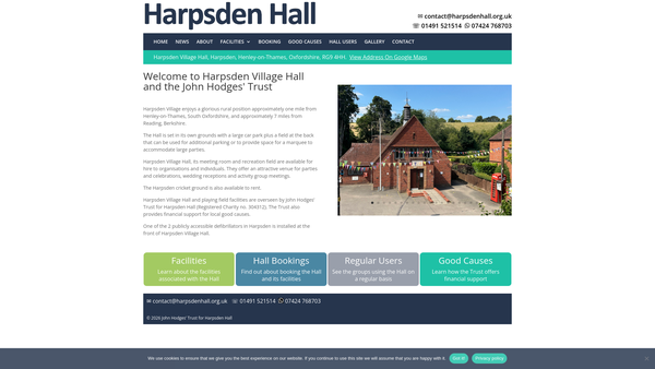 Screenshot of the John Hodges' Trust For Harpsden Hall website