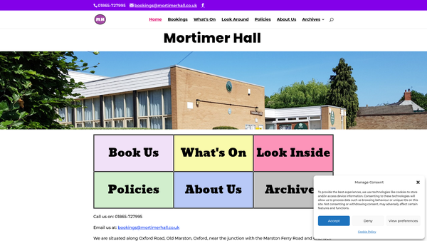 Screenshot of the Old Marston Village Hall website
