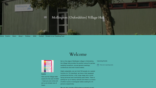 Screenshot of the Mollington Village Hall website