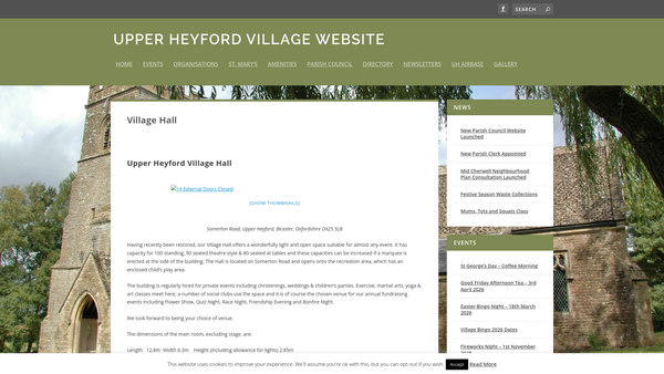 Screenshot of the Upper Heyford Village Hall website