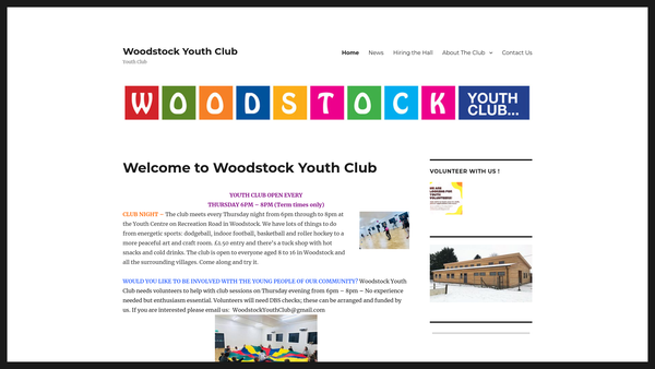 Screenshot of the Woodstock Youth Centre website