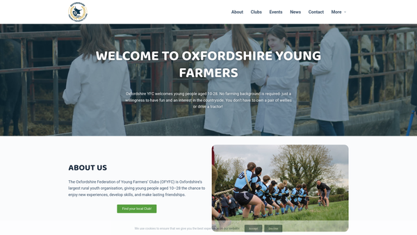 Screenshot of the The Oxfordshire County Federation Of Young Farmers' Clubs website
