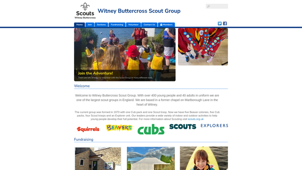 Screenshot of the Witney Buttercross Scout Group website