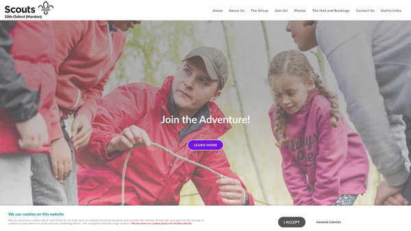 Screenshot of the 10th Oxford Boy Scout Group website