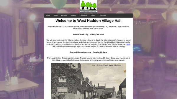 Screenshot of the West Haddon Village Hall website