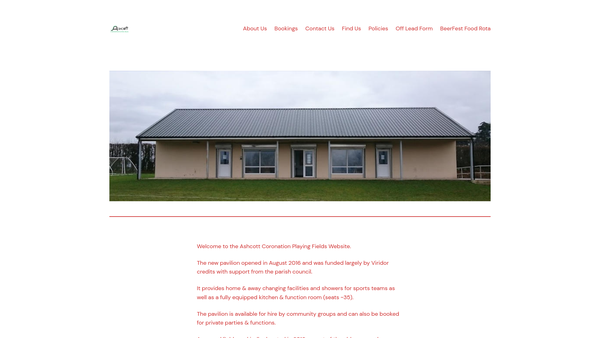 Screenshot of the Ashcott Playing Field website