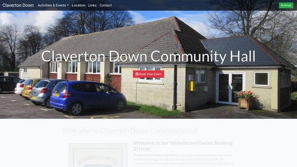 Screenshot of the Claverton Down Community Hall website
