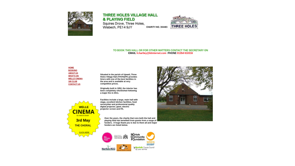 Screenshot of the Three Holes Village Hall And Playing Field website