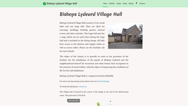 Screenshot of the Bishops Lydeard Village Hall And Playing Field website