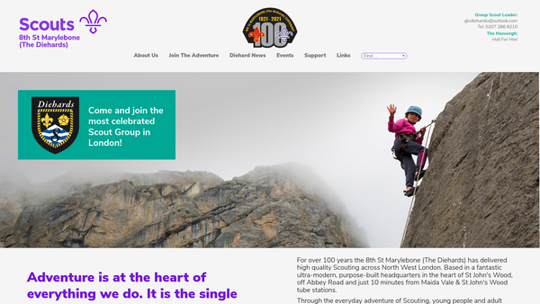 Screenshot of the 8th St Marylebone Scout Group website