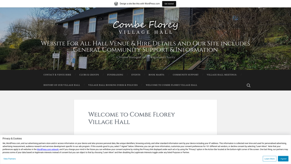 Screenshot of the Combe Florey Village Hall website