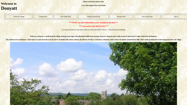 Screenshot of the Donyatt Village Hall website