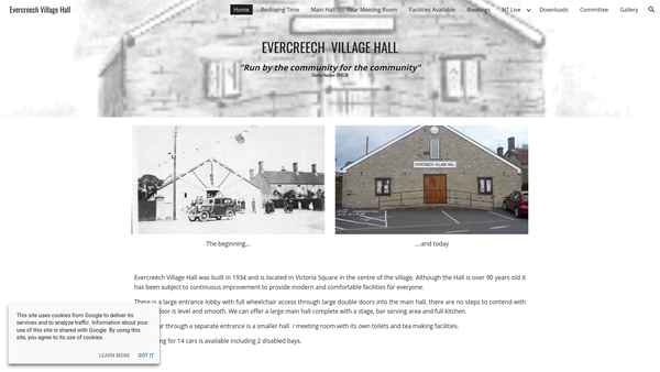 Screenshot of the Evercreech Village Hall website