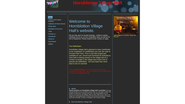 Screenshot of the Hornblotton Village Hall website