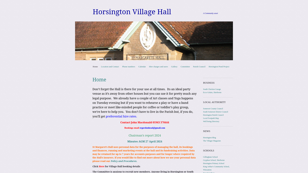 Screenshot of the St Margaret's Hall, Horsington website