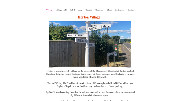 Screenshot of the Horton Village Hall website